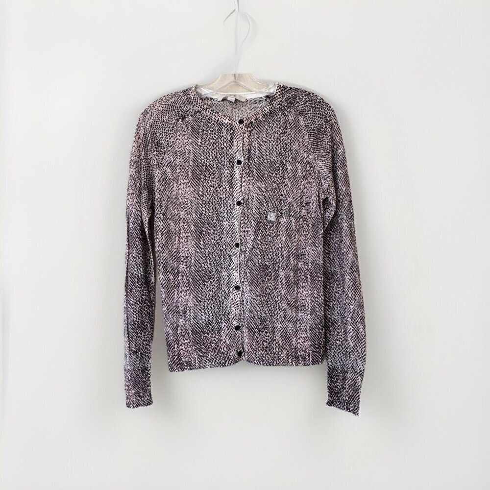 Snakeskin Python Print Cardigan Black Cream LOFT Womens Size Médium Sweater
